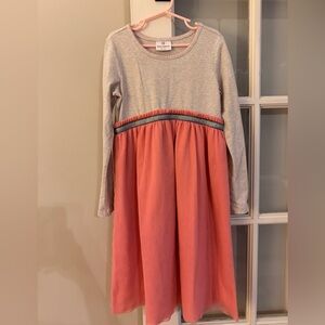 Hanna Andersson Oatmeal/Pink Long Sleeved Maxi Tulle Dress